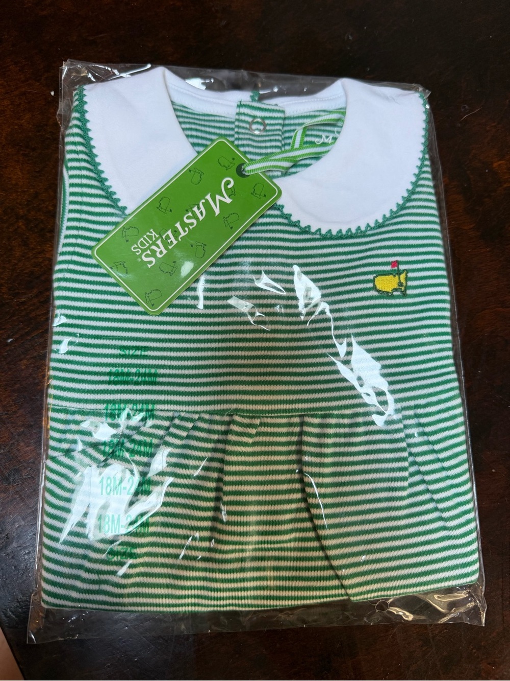 Masters Kids — Green Striped Infant Bubble with White Peter Pan Collar
